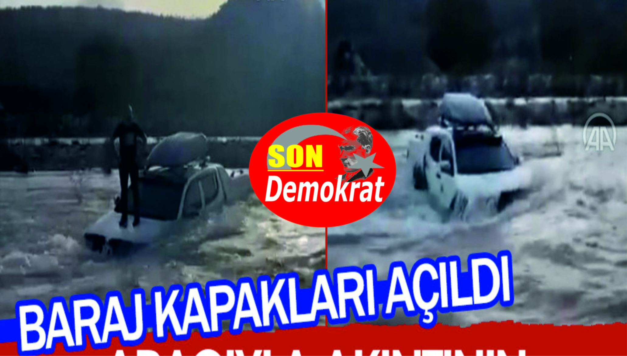 aracıyla akıntının ortasında kaldı!